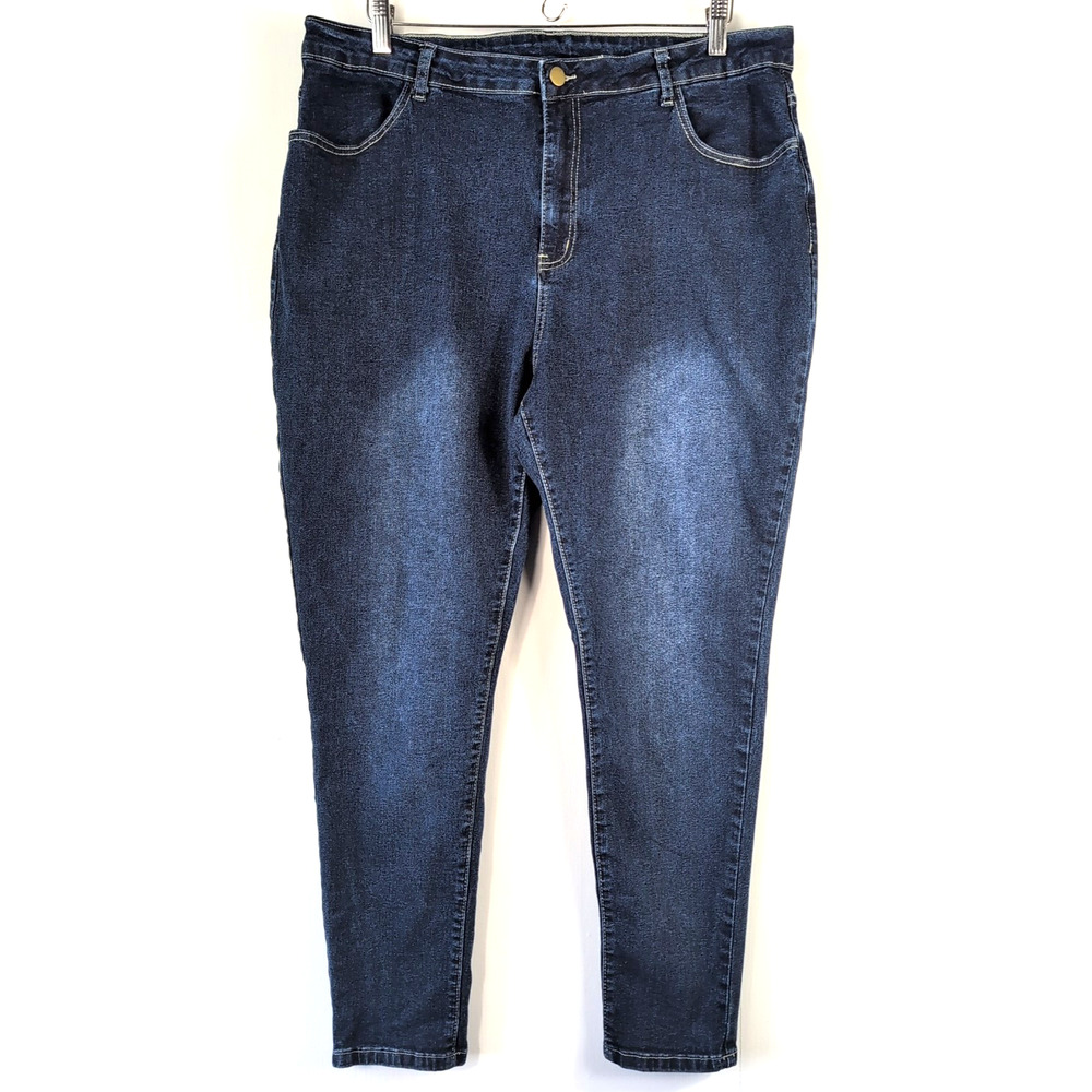 Shein Women's Plus Size 3XL Blue Skinny Distressed Dark Wash Cotton Blend Jeans